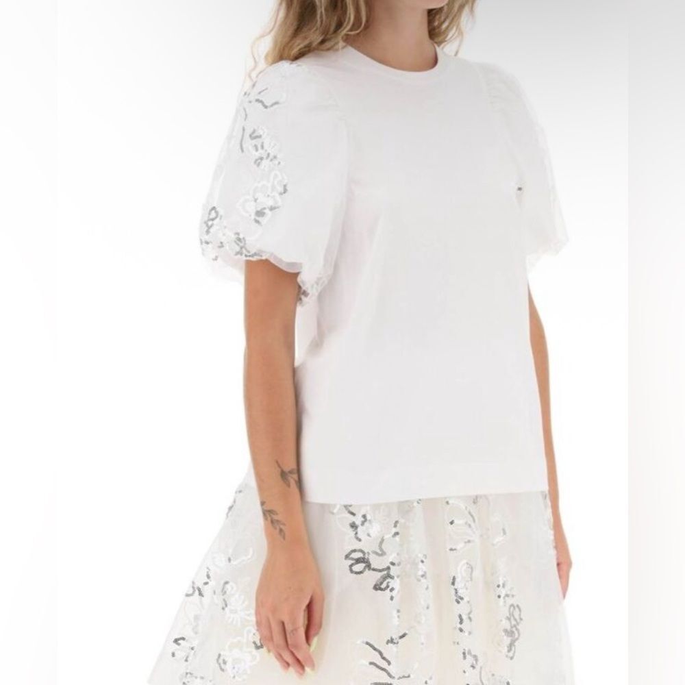 SIMONE ROCHA Embroidered Puff Sleeve A-Line T-Shirt size XS